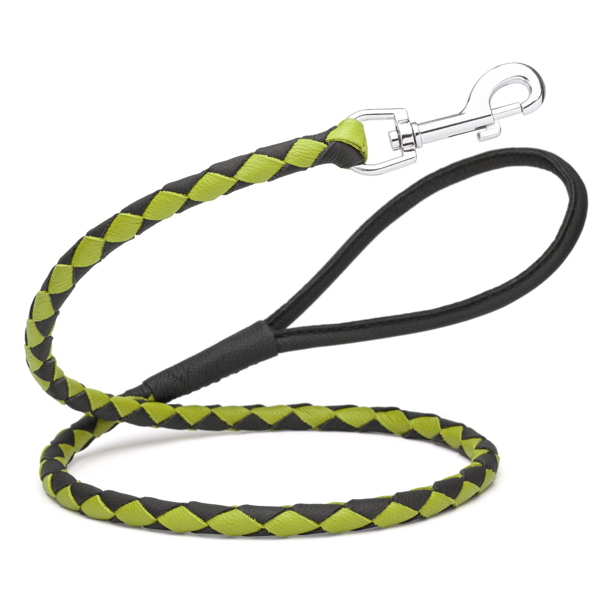 Soft Leather Dual-Color Braided Round Lead Black Lime Green 3 8" Dog Leashes Dogline