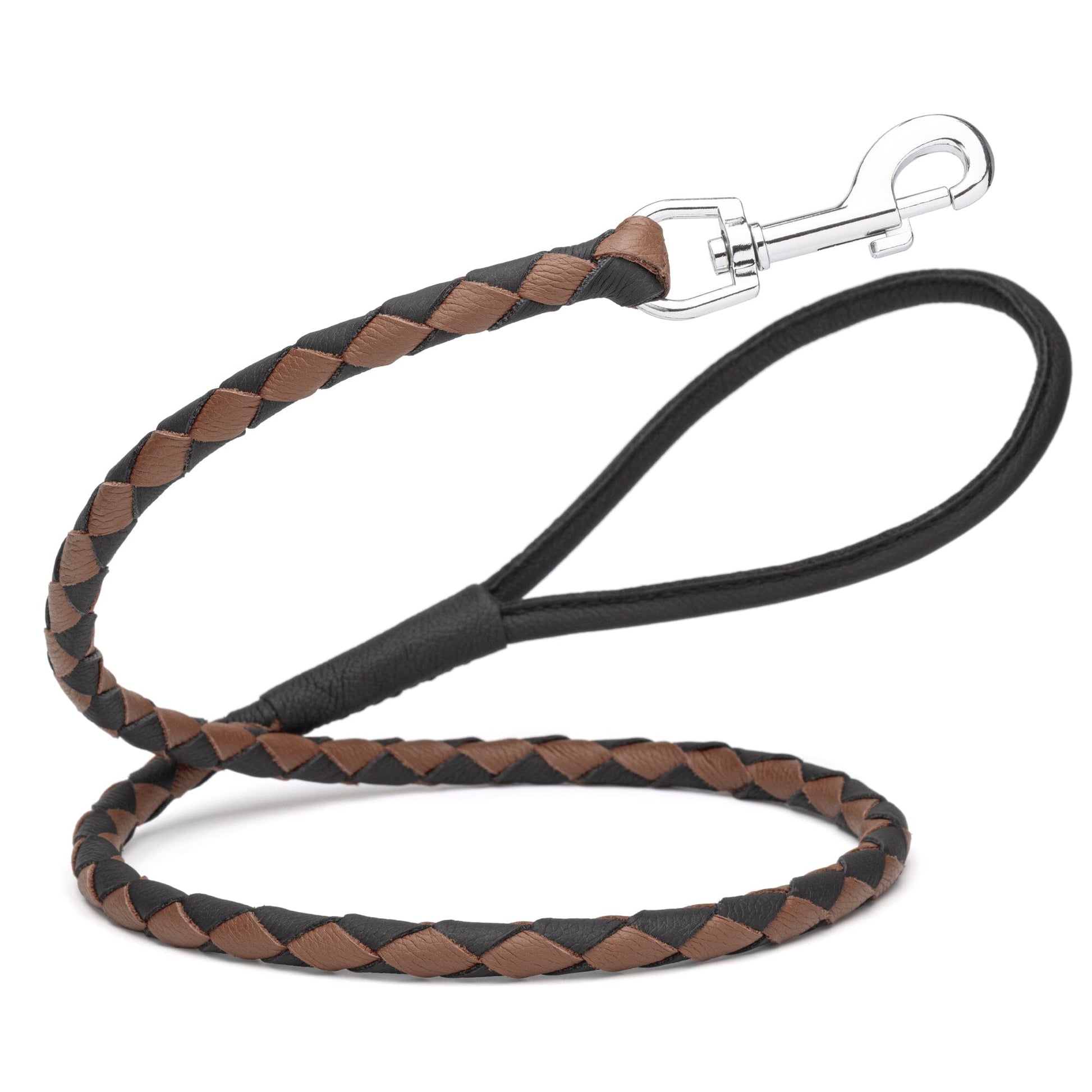Soft Leather Dual-Color Braided Round Lead Black Brown 3 8" Dog Leashes Dogline