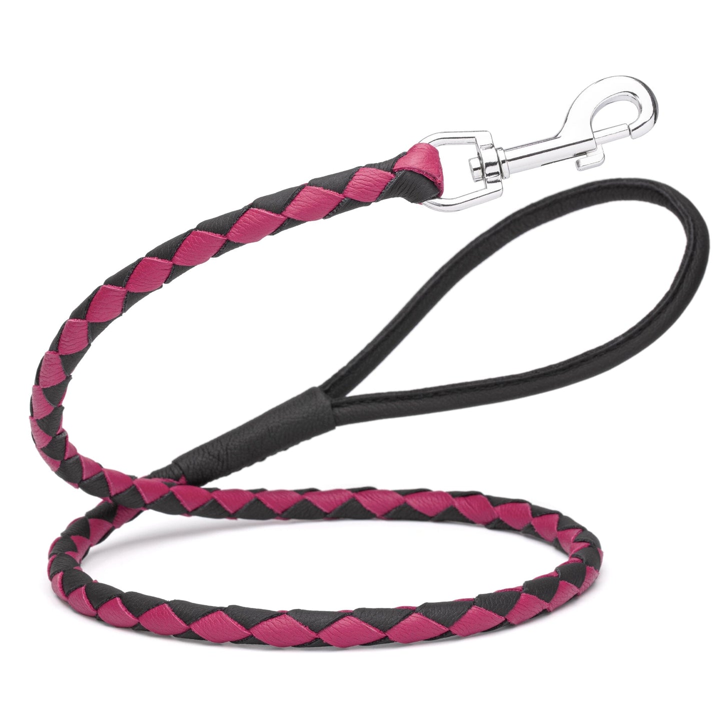 Soft Leather Dual-Color Braided Round Lead Black Pink 3 8" Dog Leashes Dogline
