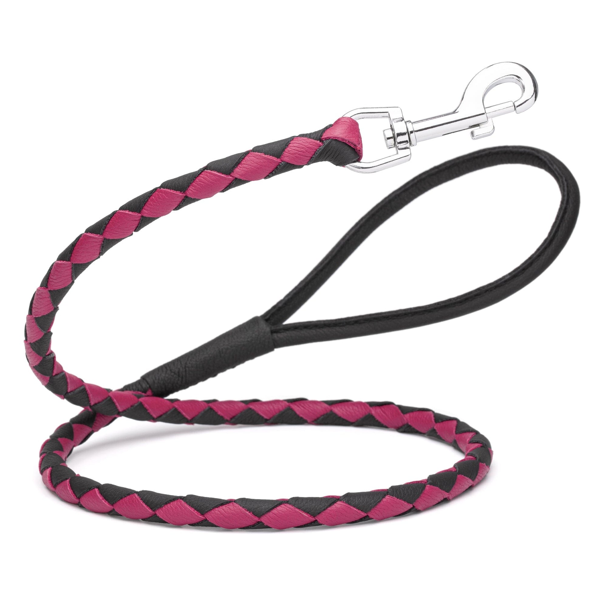Soft Leather Dual-Color Braided Round Lead Black Pink 3 8" Dog Leashes Dogline