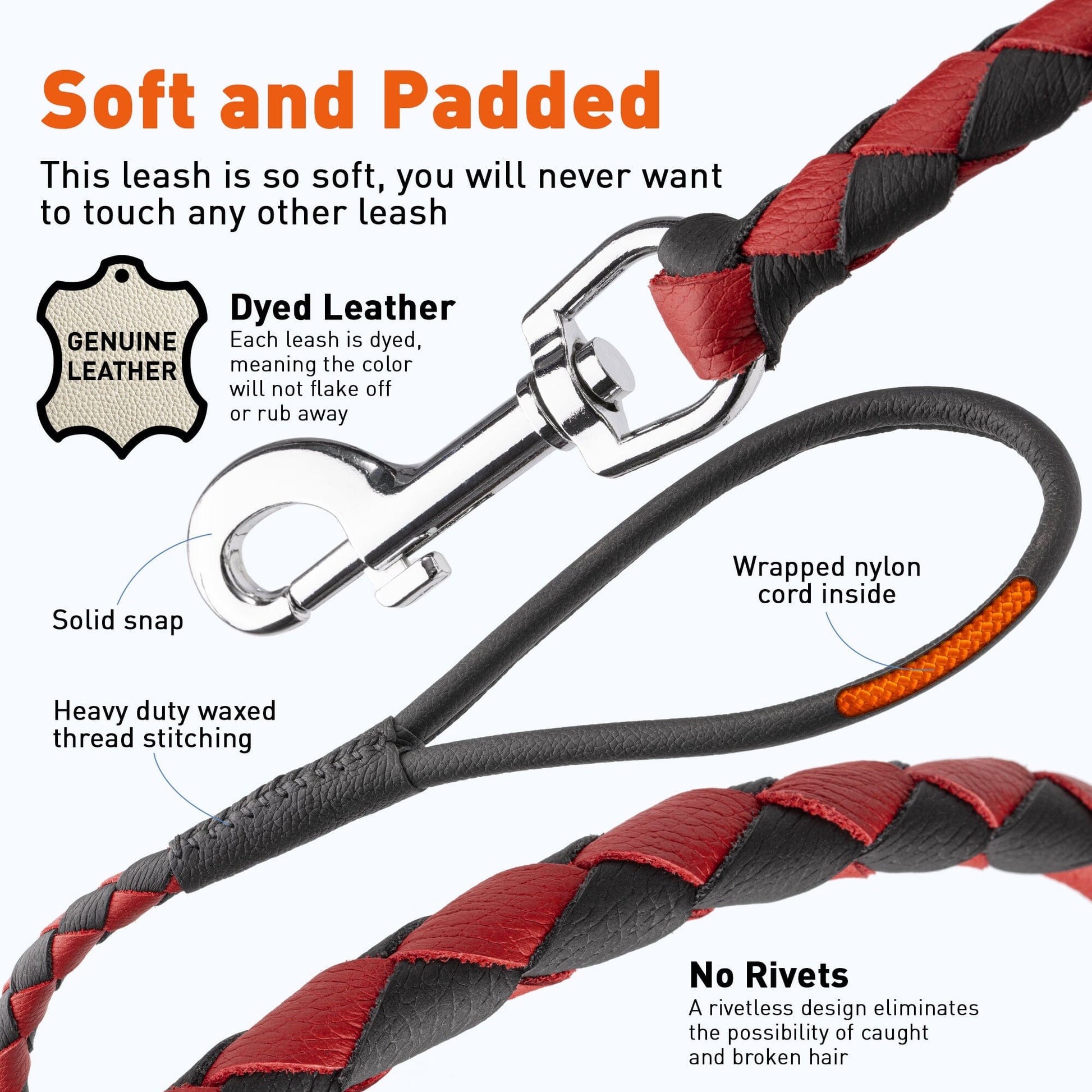 Soft Leather Dual-Color Braided Round Lead Dog Leashes Dogline