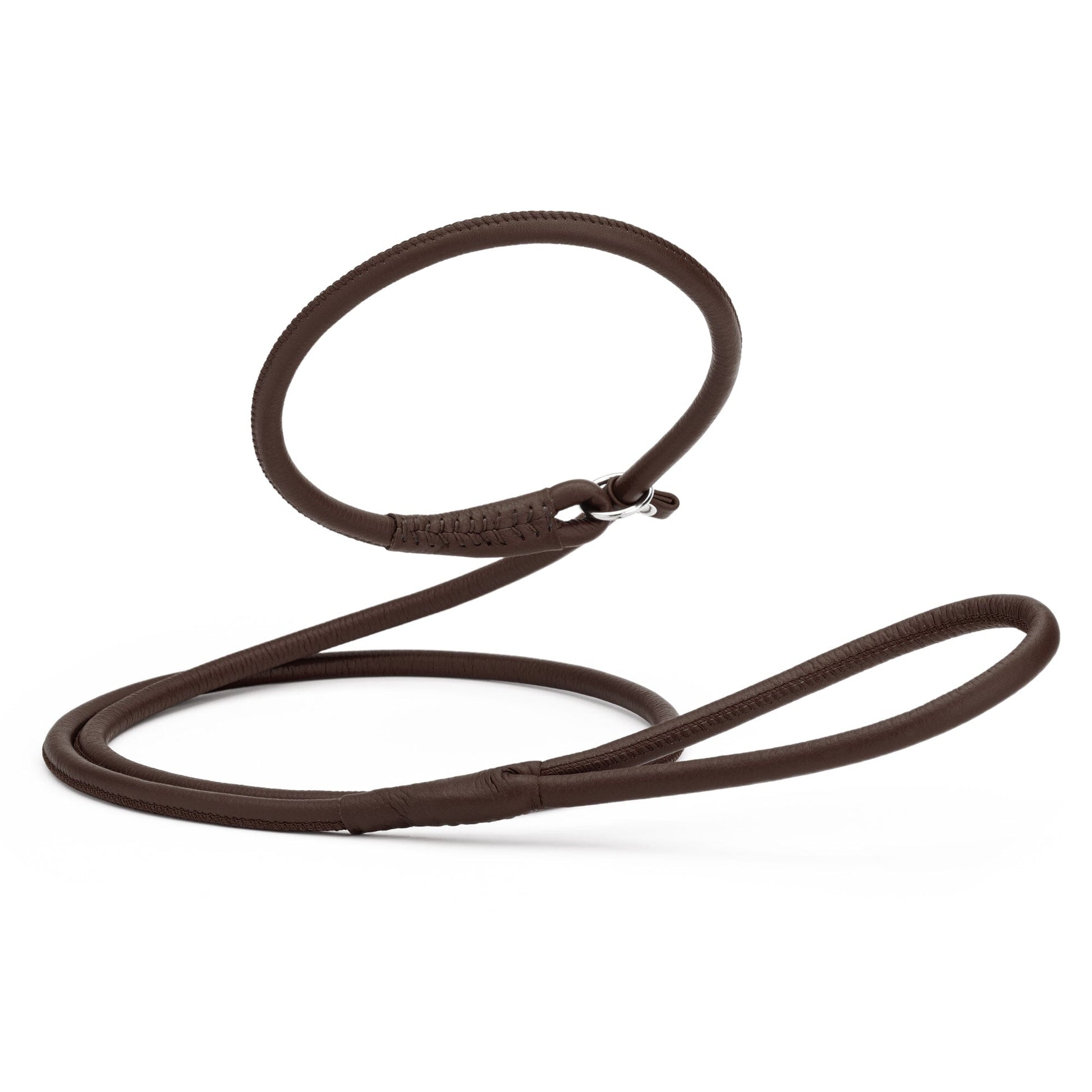 Soft Leather Round Slip Lead for Dogs Dark Brown 6' 3 8" Dog Leashes Dogline