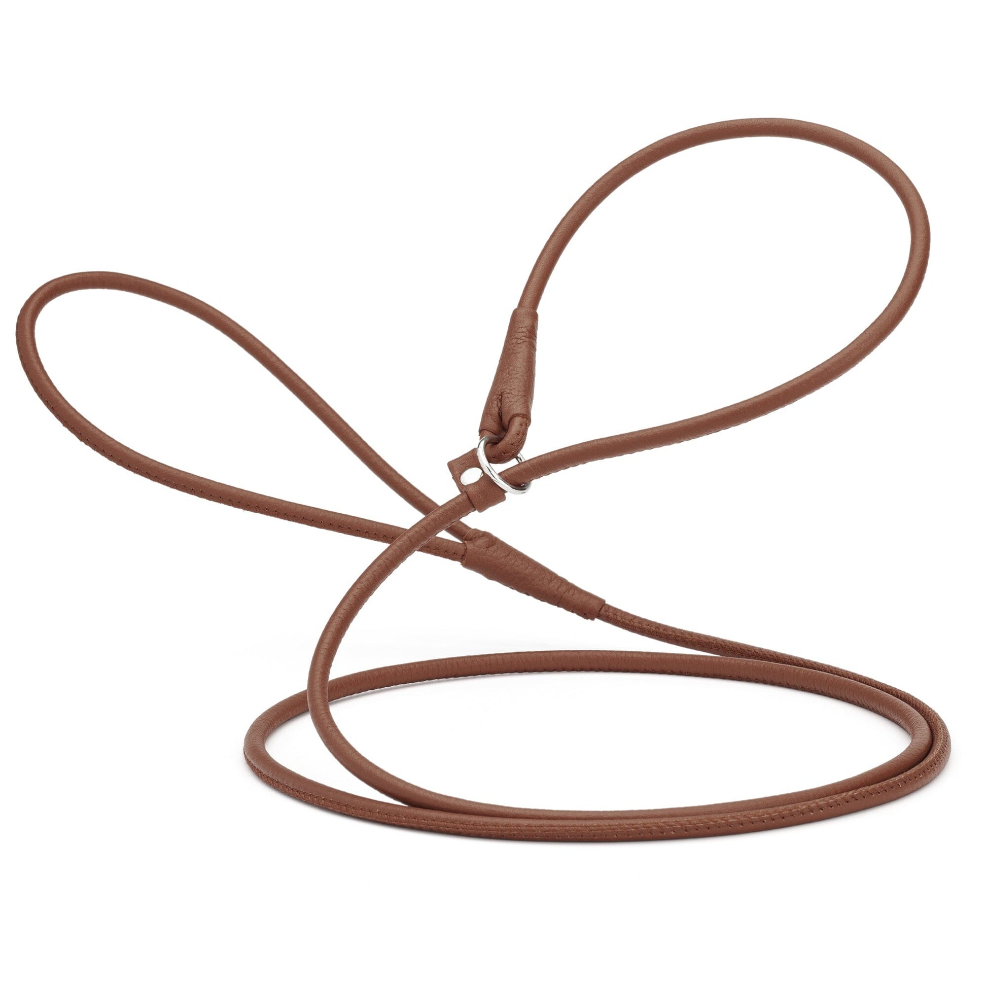 Soft Leather Round Slip Lead for Dogs Brown 1 4" Dog Leashes Dogline