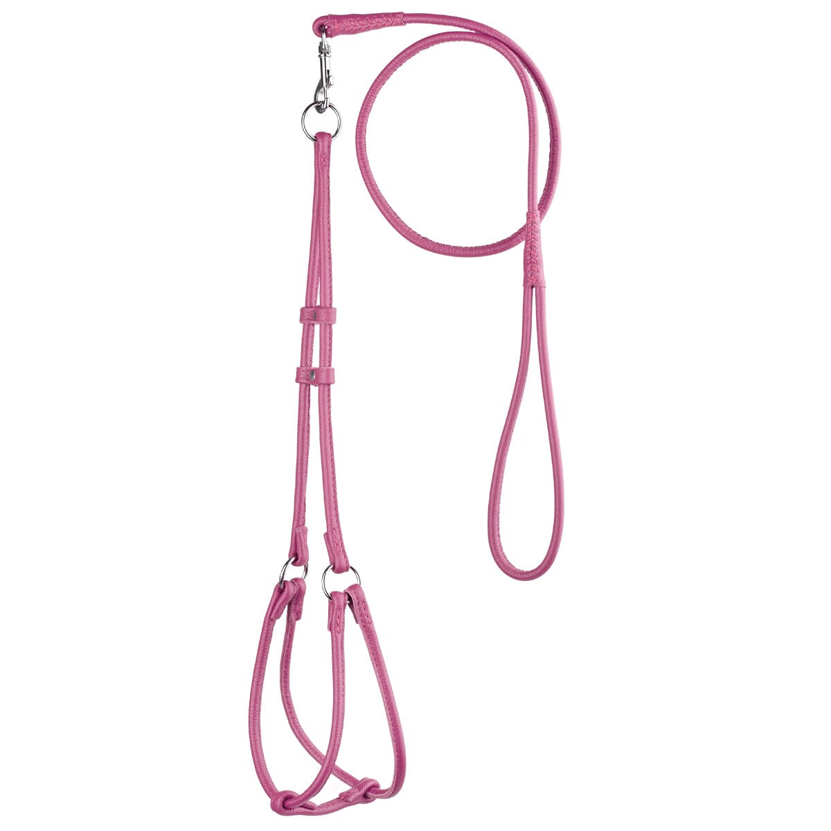 Soft Leather Round Step-In Dog Harness + Round Dog Lead Pink 1 4" Dog Harnesses Dogline