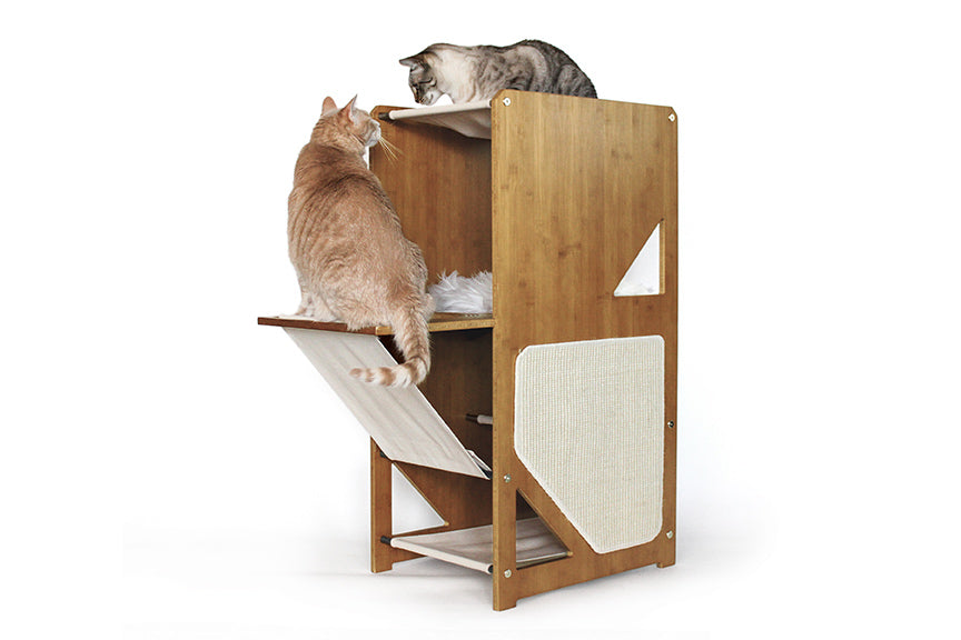 The Overlook - Sturdy - Bamboo Cat Tree Natural Bamboo Natural Canvas No Cat Condo Catastrophic Creations