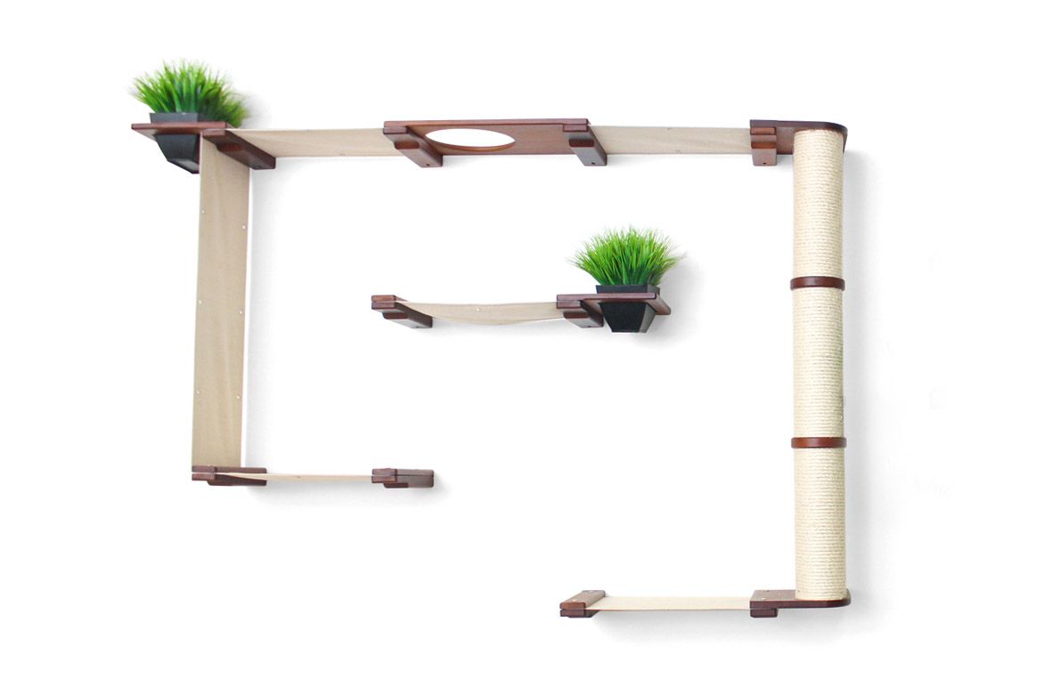 The Gardens - Modern Cat Tree with Plants English Chestnut Bamboo Natural Canvas Mini Garden None Cat Condo Catastrophic Creations