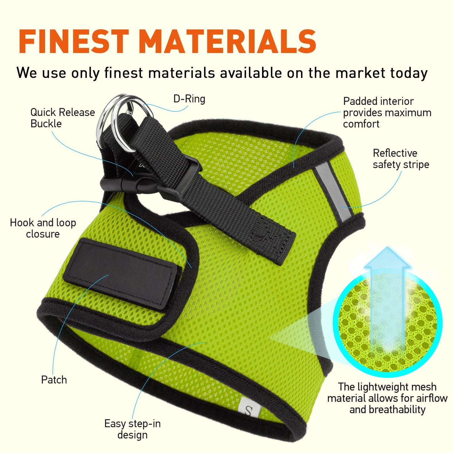 Boston Mesh Dog Harness + Built-in Hook & Loop Fastener Dog Harnesses Dogline