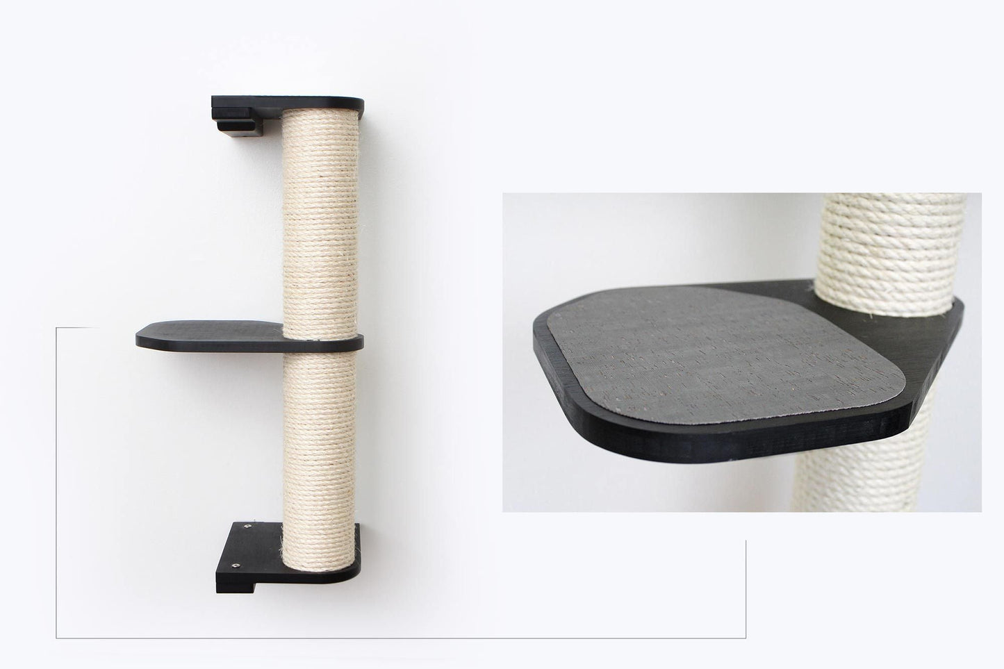 Wall Mounted Cat Climbing Pole - Sisal Onyx Bamboo 2-Tier Leaf Shelf Charcoal Cork Pad Cat Scratcher Catastrophic Creations