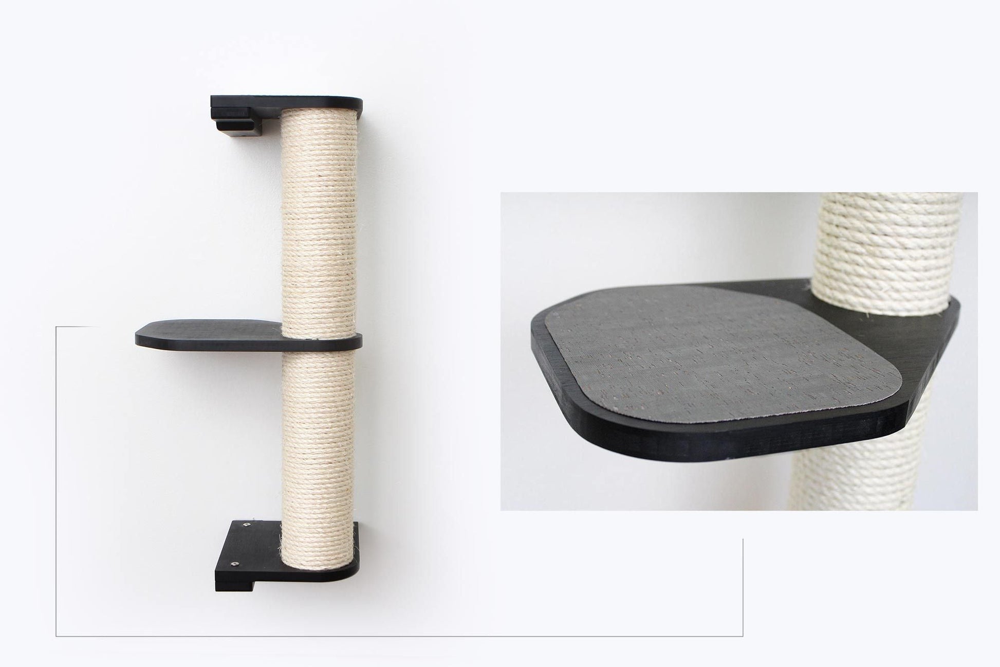 Wall Mounted Cat Climbing Pole - Sisal Onyx Bamboo 2-Tier Leaf Shelf Charcoal Cork Pad Cat Scratcher Catastrophic Creations