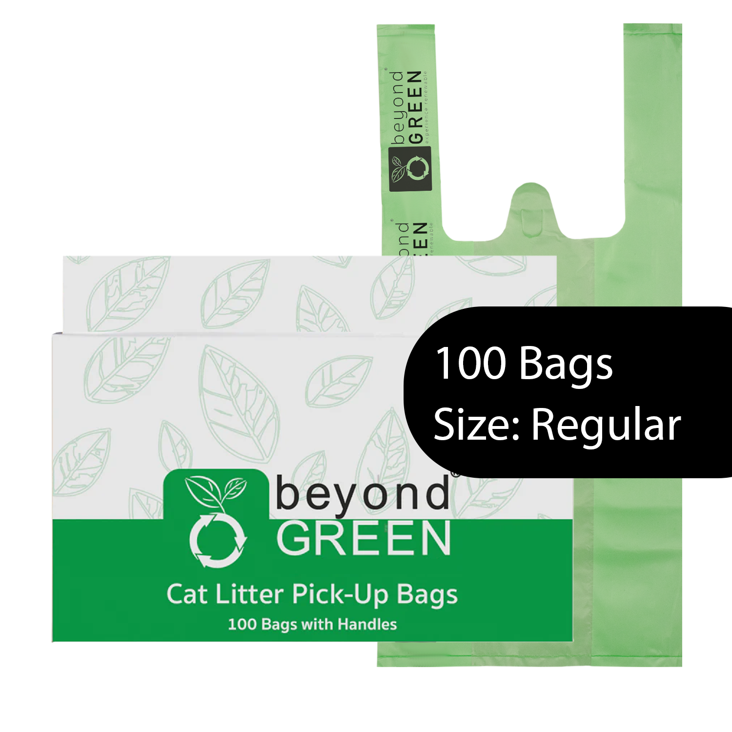 Green Cat Litter Bags – 8" x 16" with 5" Gusset & Handles – Made in USA Standard Green 100 Cat Litter Bags beyondGREEN biotech™
