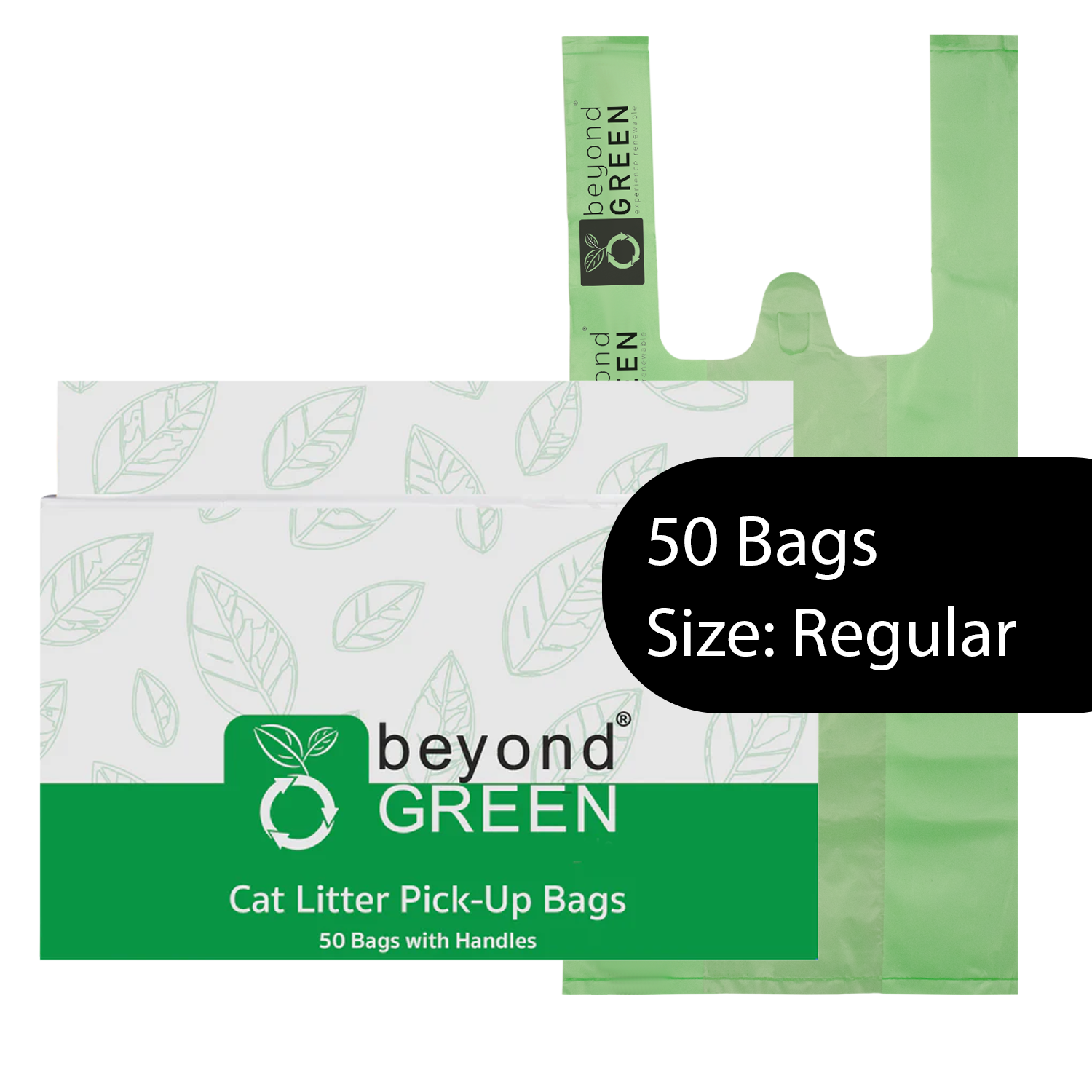 Green Cat Litter Bags – 8" x 16" with 5" Gusset & Handles – Made in USA Standard Green 50 Cat Litter Bags beyondGREEN biotech™