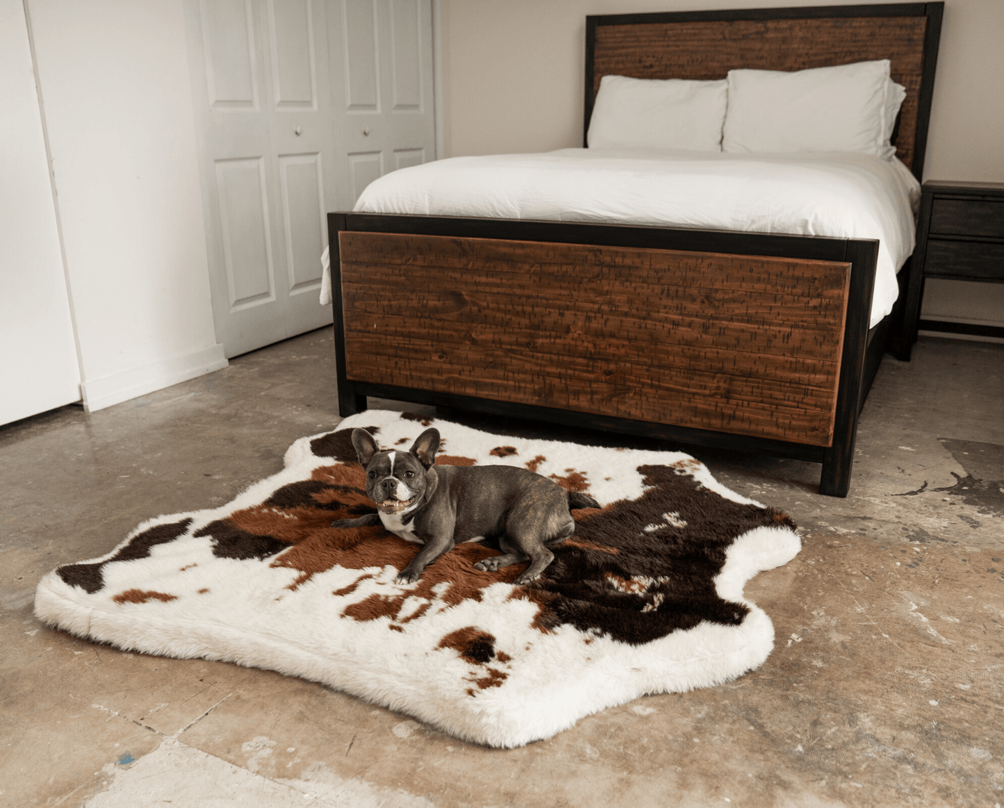 PupRug® Animal Print Memory Foam Dog Bed - Brown Faux Cowhide Dog Beds Paw.com