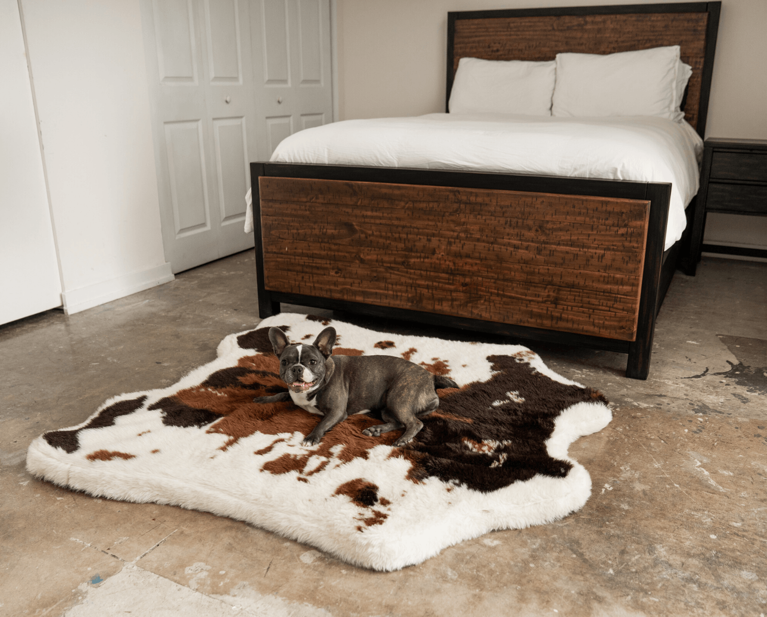 PupRug® Animal Print Memory Foam Dog Bed - Brown Faux Cowhide Dog Beds Paw.com