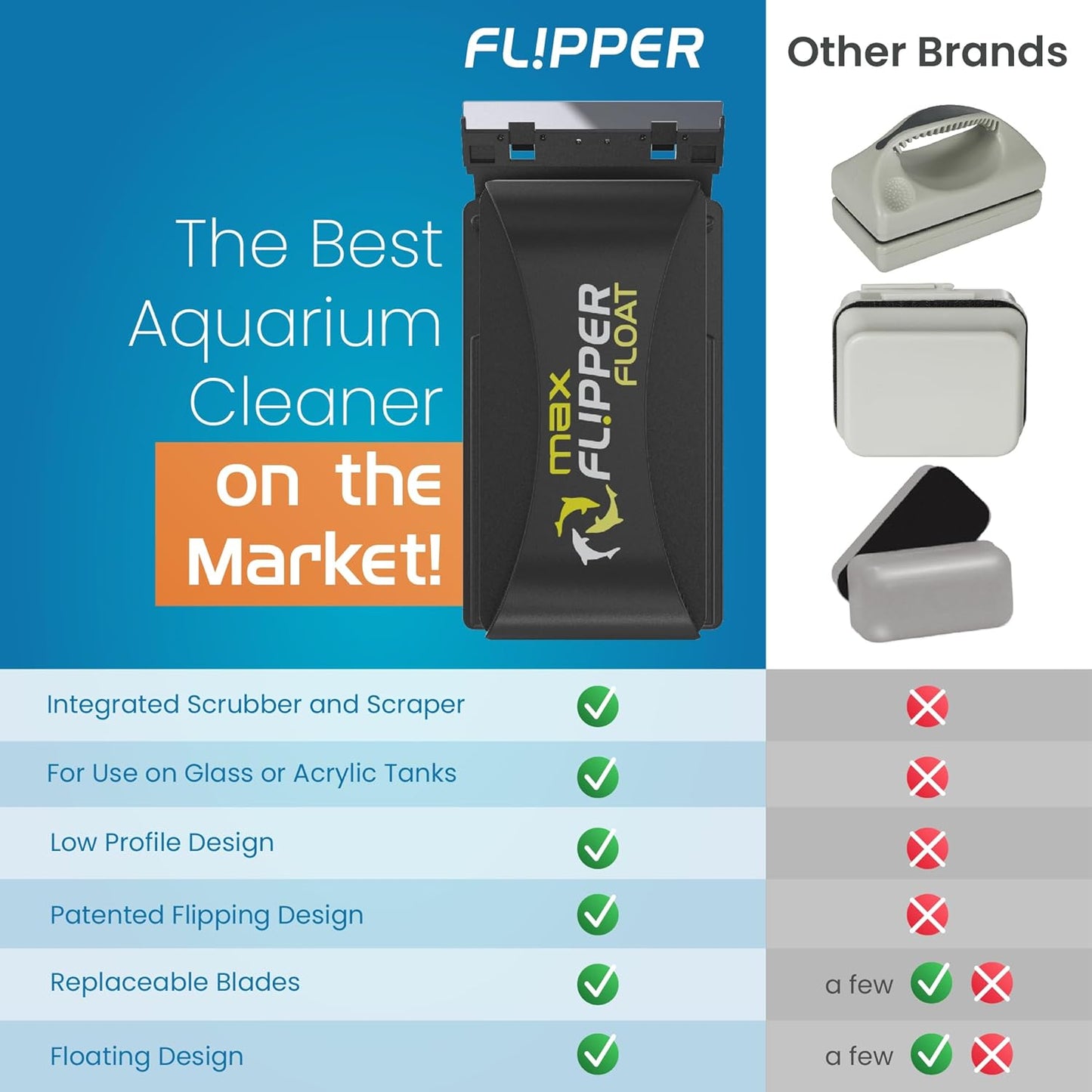 Flipper MAX FLOAT 2 in 1 Magnetic Aquarium Algae Cleaner Scrubber Flipper Aquarium Products