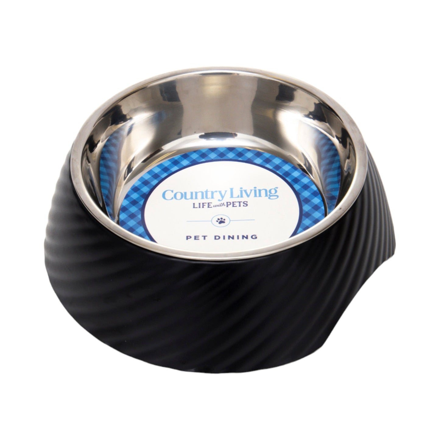 Country Living Set of 2 Round Twill Melamine Dog Bowls with Removable Stainless Steel Inserts – Black Bowl American Pet Supplies