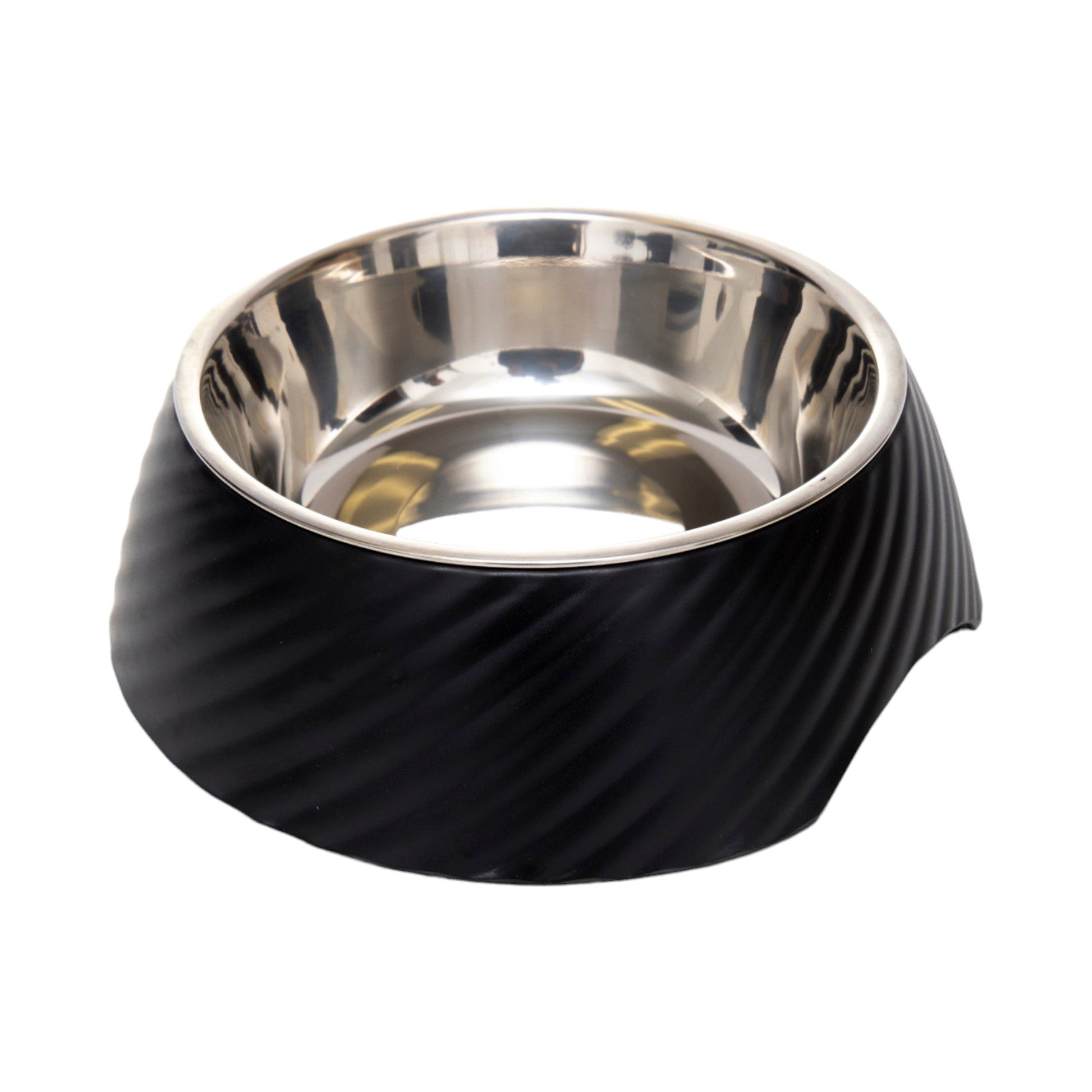 Country Living Set of 2 Round Twill Melamine Dog Bowls with Removable Stainless Steel Inserts – Black Bowl American Pet Supplies