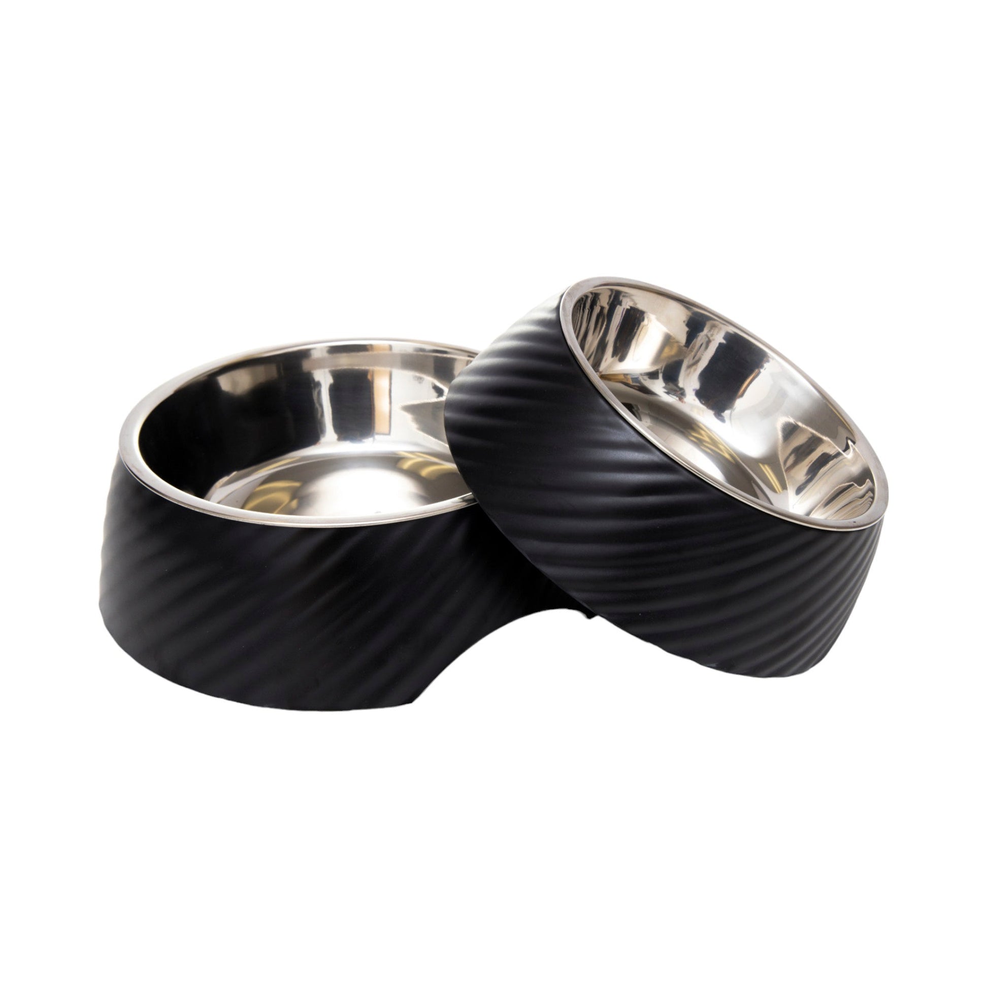 Country Living Set of 2 Round Twill Melamine Dog Bowls with Removable Stainless Steel Inserts – Black Bowl American Pet Supplies