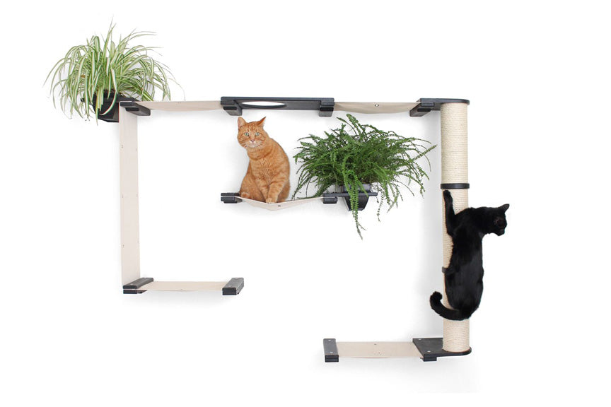 The Gardens - Modern Cat Tree with Plants English Chestnut Bamboo Natural Canvas Garden None Cat Condo Catastrophic Creations