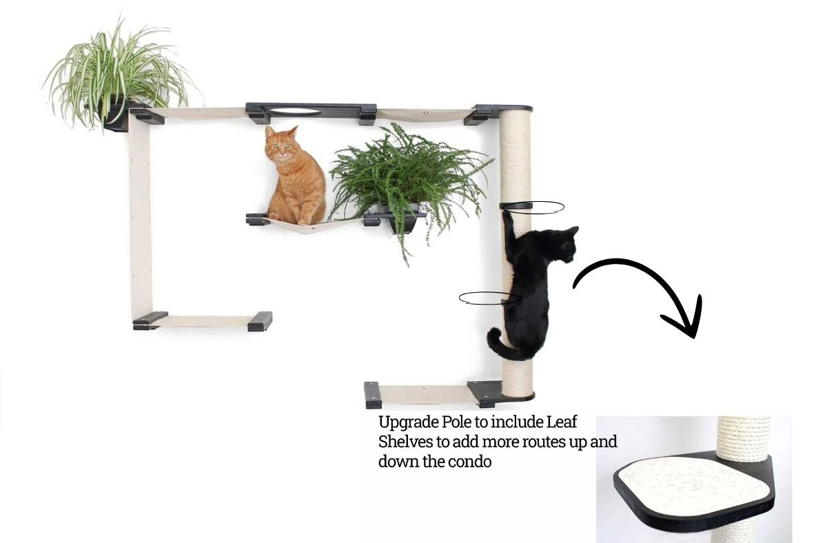 The Gardens - Modern Cat Tree with Plants Onyx Bamboo Natural Canvas Mini Garden Leaf Shelf Cat Condo Catastrophic Creations