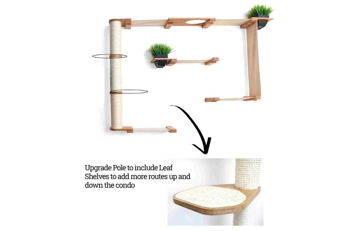 The Gardens - Modern Cat Tree with Plants Natural Bamboo Natural Canvas Mini Garden Leaf Shelf Cat Condo Catastrophic Creations