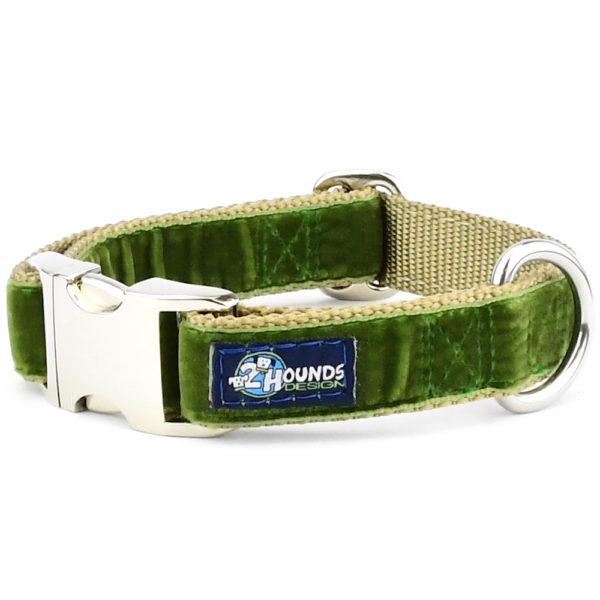 Moss Green Velvet Essential Buckle Martingale Dog Collar Martingale Dog Collar 2 Hounds Design