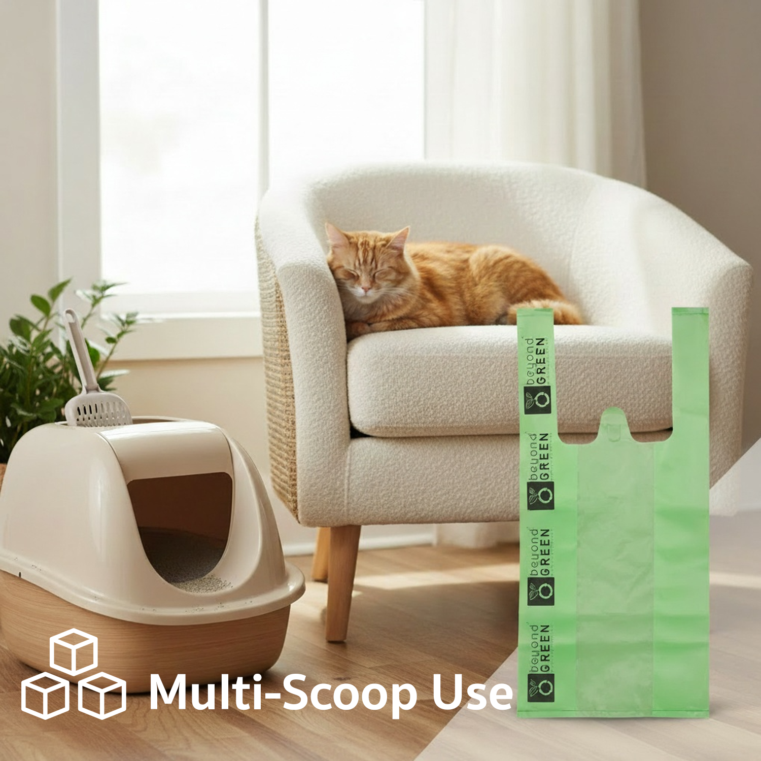 Green Cat Litter Bags – 8" x 16" with 5" Gusset & Handles – Made in USA Cat Litter Bags beyondGREEN biotech™