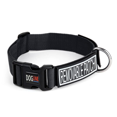 Omega Nylon Flat Collar + Built-in Hook & Loop Fastener Black Dog Collar Dogline