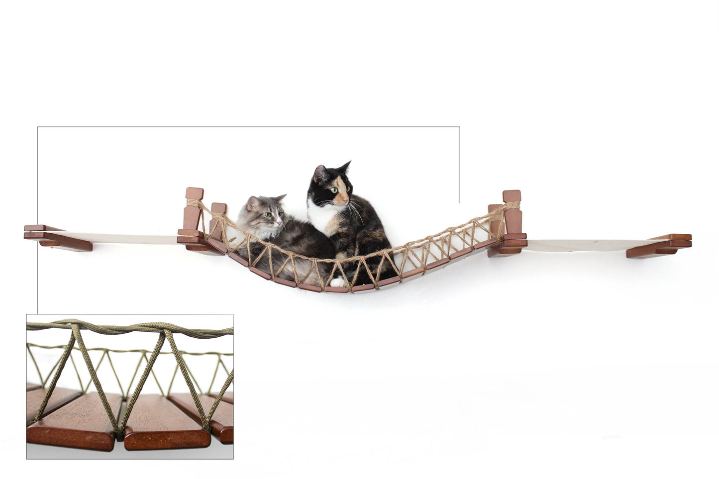 Double Cat Hammock and Climbing Bridge Combo English Chestnut Bamboo Natural Canvas 34" Cat Bridge Catastrophic Creations