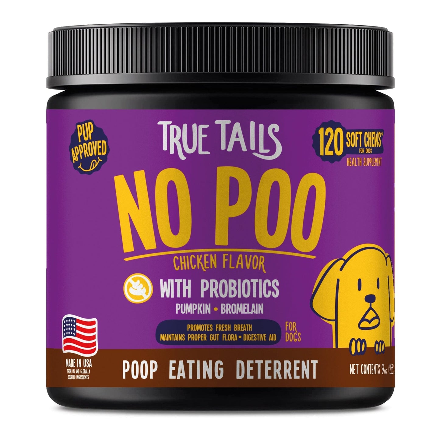 No Poo Poop Eating Deterrent With Probiotics For Dogs 9oz Jar (120 count) Chicken Dog Soft Chews Dogline