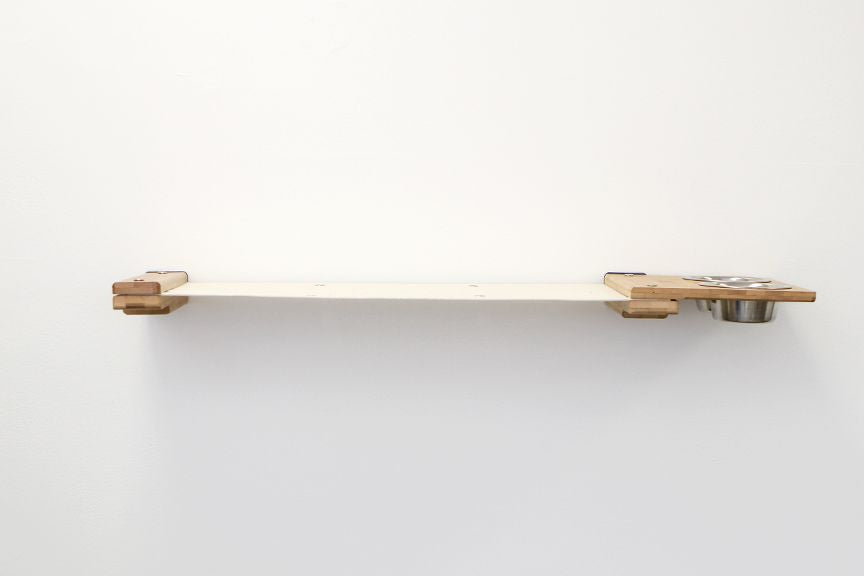Dog Proof Cat Feeder - Wall-Mounted - Raised Standard Natural Bamboo Natural Canvas 24" Cat Hammock Catastrophic Creations