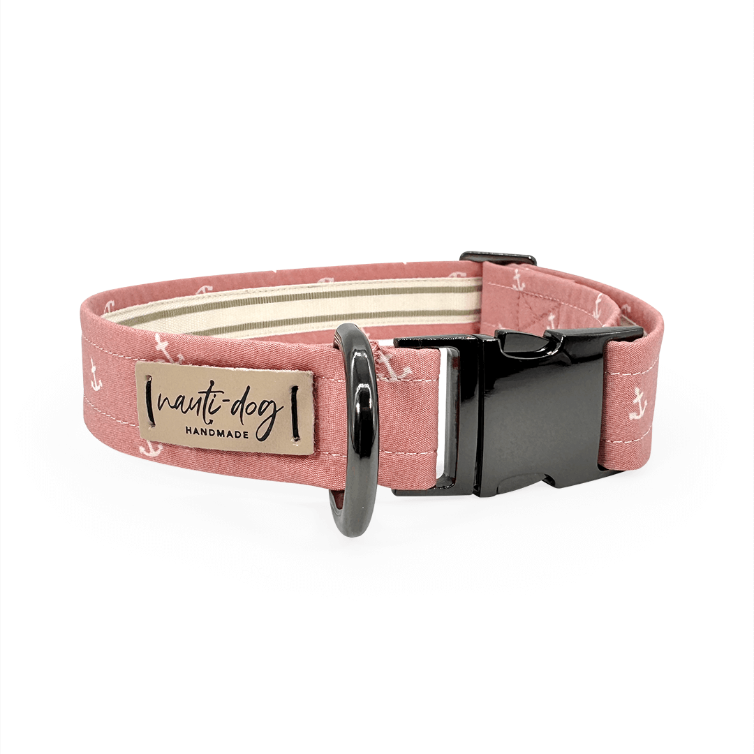 Nauti Rose Pink Girly Anchor Buckle & Martingale Dog Collar Dog Collars Nauti-dog Handmade