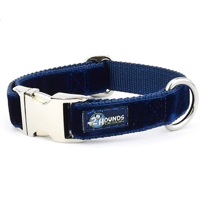 Navy Velvet Essential Dog Collar 1 inch wide Dog Collar 2 Hounds Design