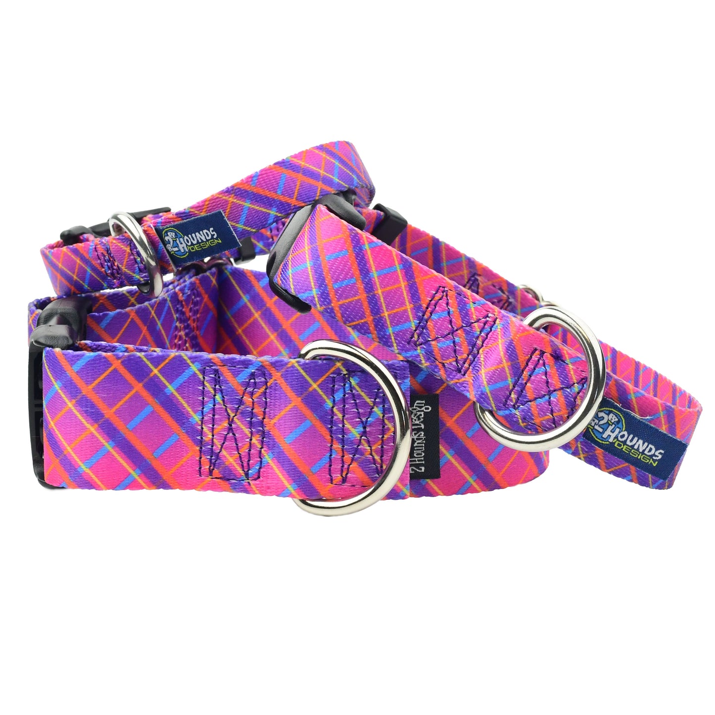 Neon Sunrise Pink Plaid Buckle Martingale Dog Collar – EarthStyle 2 Hounds Design