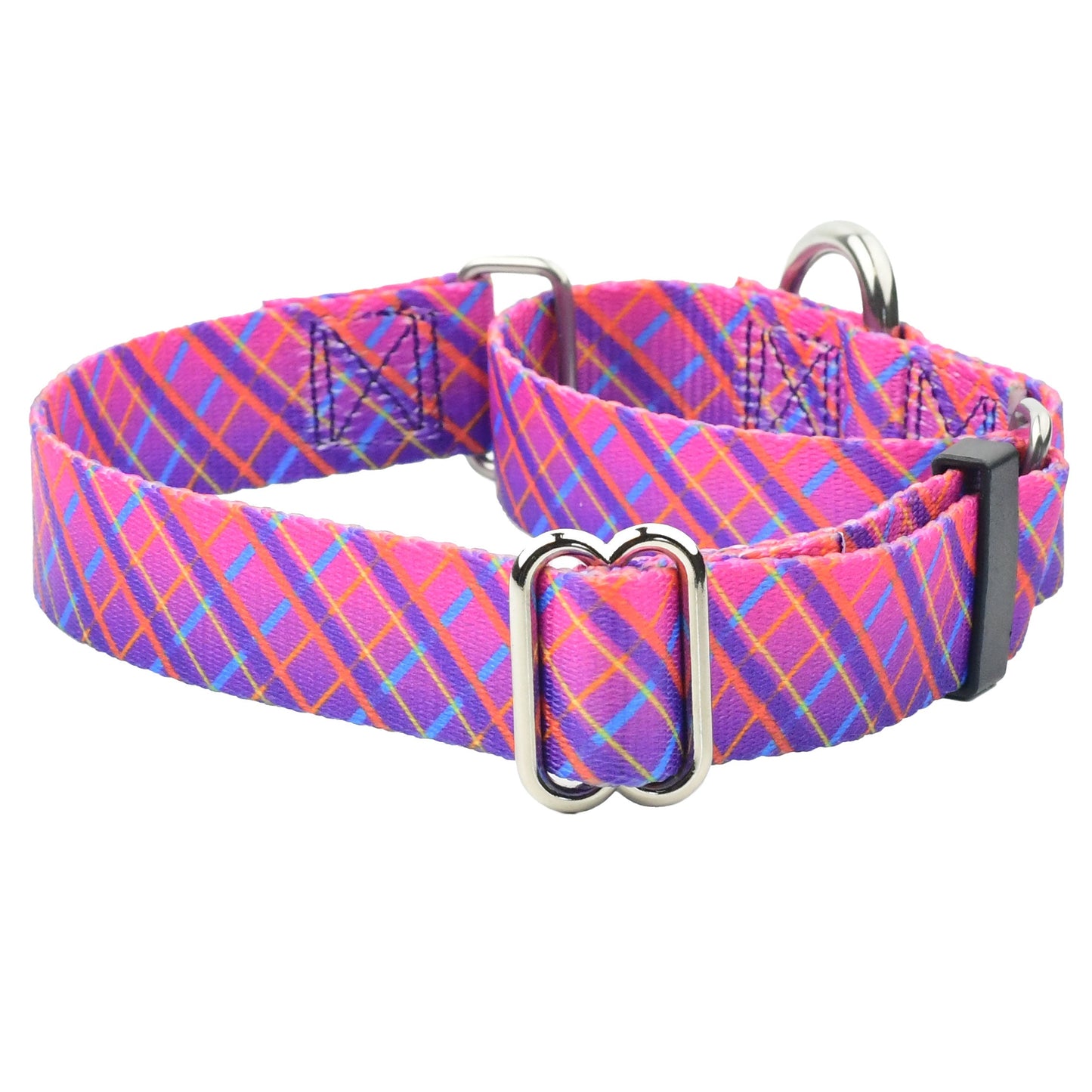 Neon Sunrise Pink Plaid Martingale Dog Collar – EarthStyle 1 inch 2 Hounds Design