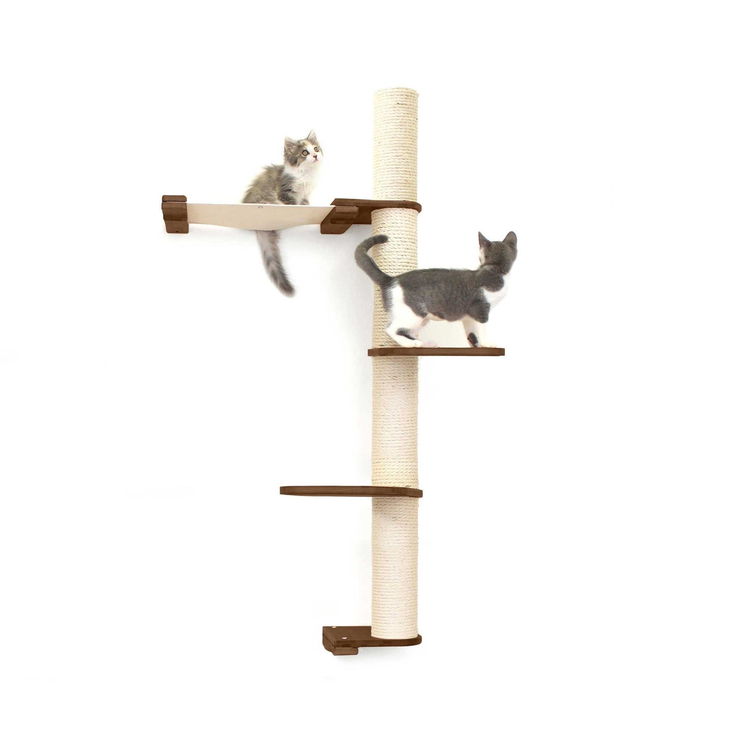 The Crow's Nest - A Wall Cat Scratcher with Hammock English Chestnut Bamboo Natural Canvas 3-Tier 16" Cat Condo Catastrophic Creations