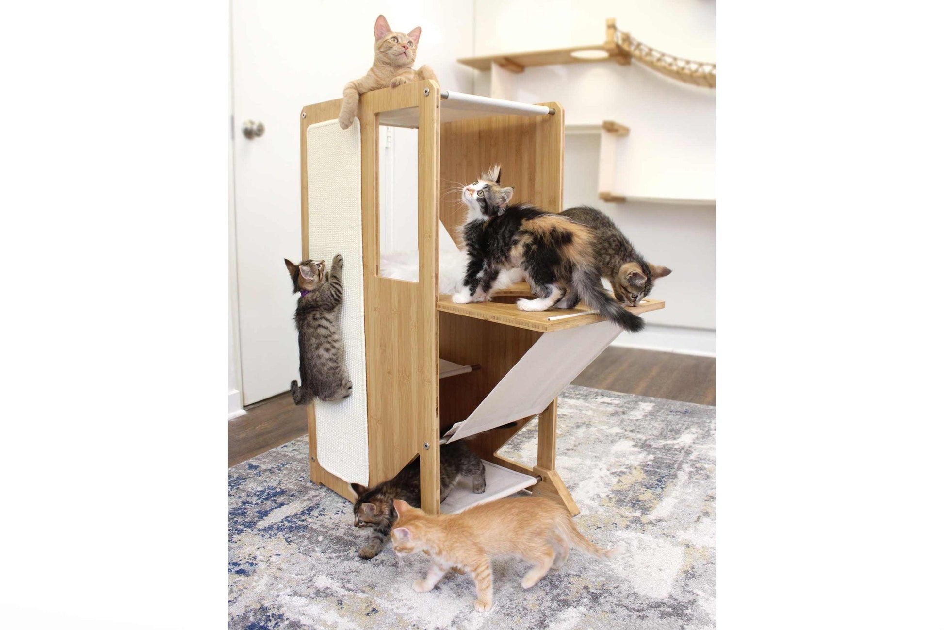 The Overlook - Sturdy - Bamboo Cat Tree Natural Bamboo Natural Canvas Yes Cat Condo Catastrophic Creations