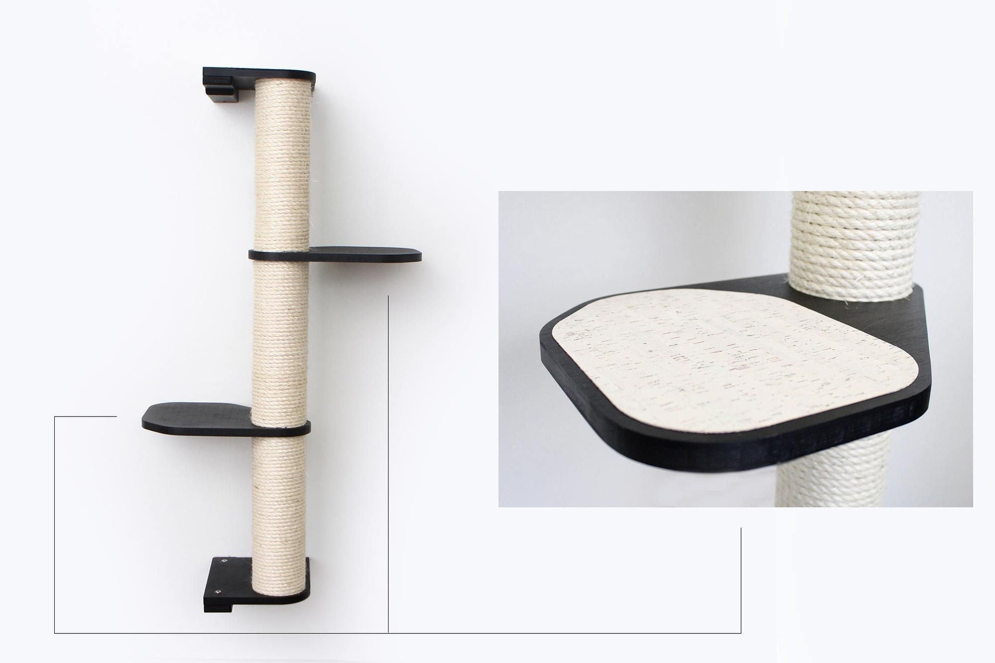 Wall Mounted Cat Climbing Pole - Sisal Onyx Bamboo 3-Tier Leaf Shelf Natural Cork Pad Cat Scratcher Catastrophic Creations