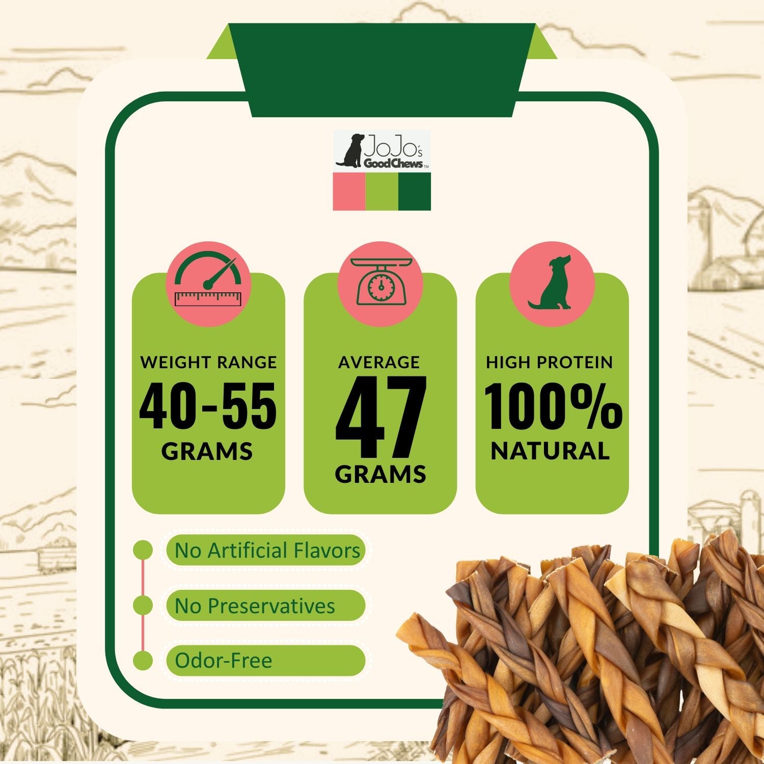 All-Natural Braided Collagen Stick Dog Treats, Supports Joint, Skin & Coat Health – 6-Inch Standard (25/case) Dog Treats American Pet Supplies