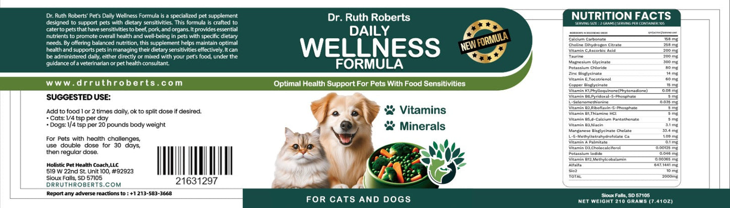 Pet's Daily Wellness Formula - For Pets With Pork/Beef Allergy Vitamins & Supplements Dr. Ruth Roberts