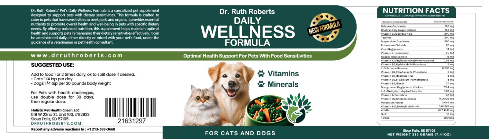 Pet's Daily Wellness Formula - For Pets With Pork/Beef Allergy Vitamins & Supplements Dr. Ruth Roberts