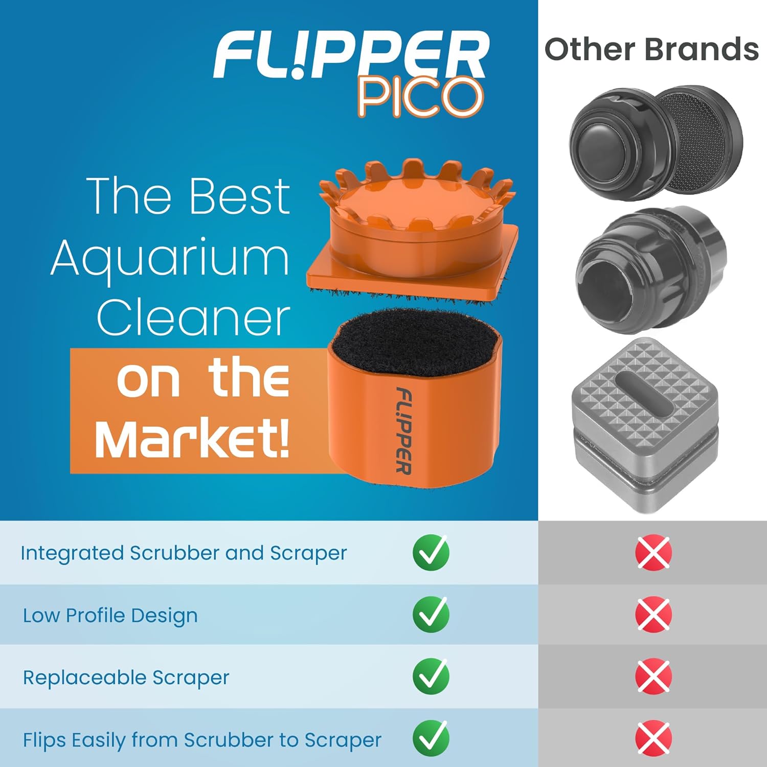Flipper Pico 2-in-1 Magnetic Aquarium Cleaner Magnet Scrubber Flipper Aquarium Products