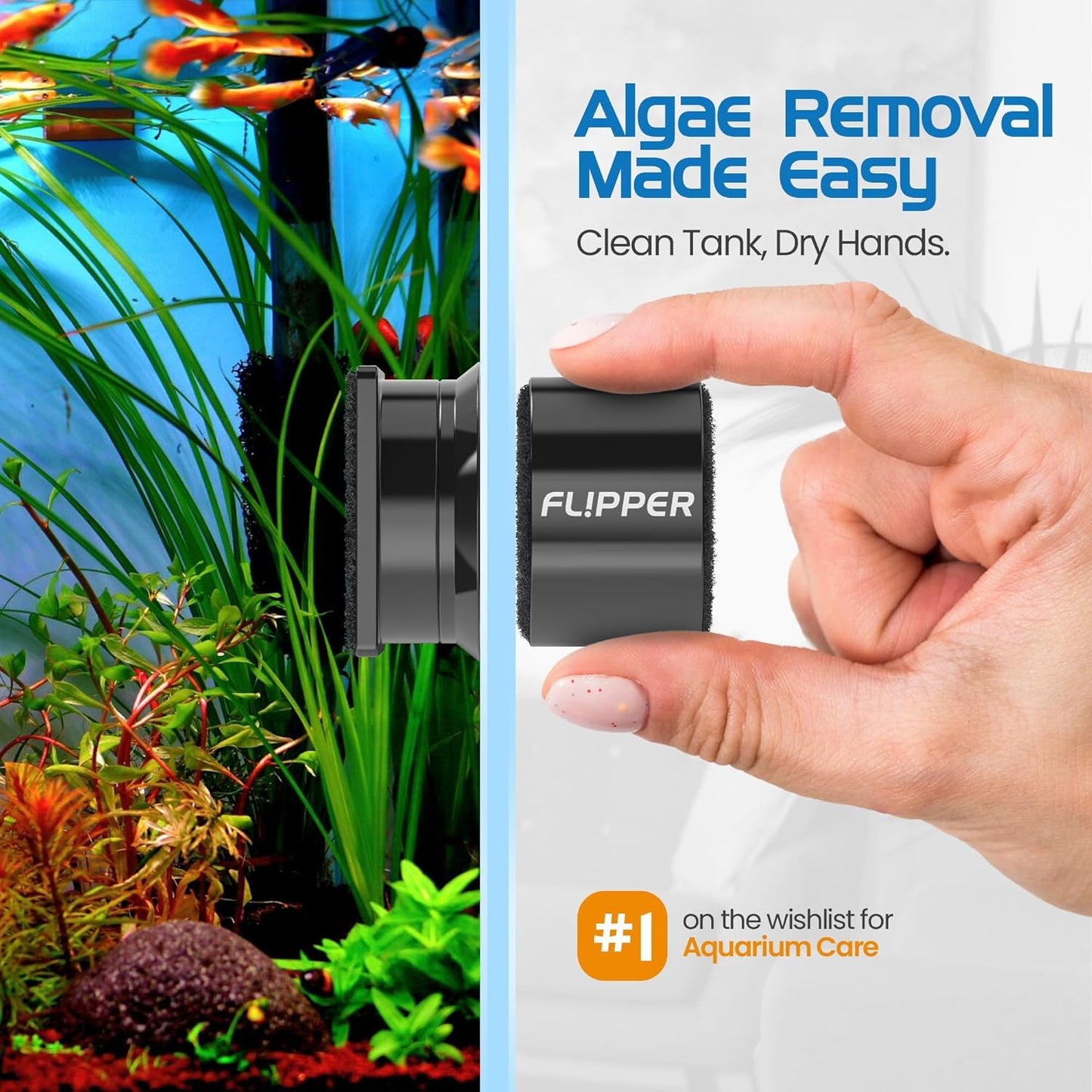 Flipper Pico Black 2-in-1 Aquarium Magnet Cleaner Scrubber Flipper Aquarium Products