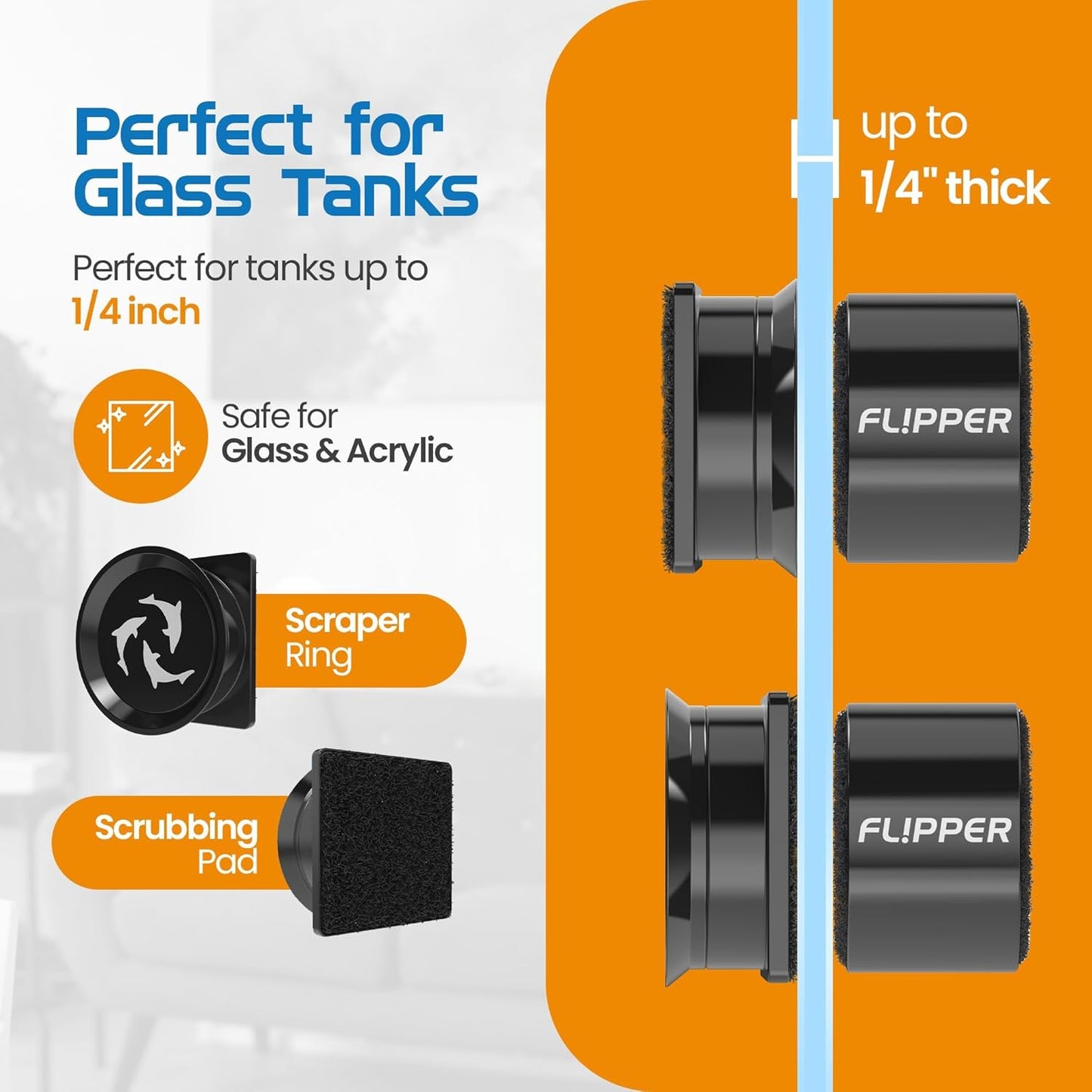 Flipper Pico Black 2-in-1 Aquarium Magnet Cleaner Scrubber Flipper Aquarium Products