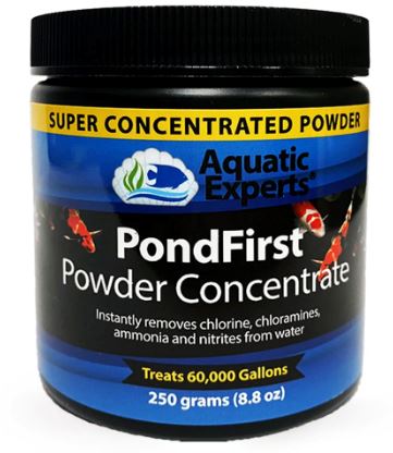 PondFirst - Concentrated Instant Dechlorinator for Fish Ponds, Makes Water Safe for Koi and Goldfish, Made in The USA 250 gms - Treats 60k gallons Water Conditioner Aquatic Experts