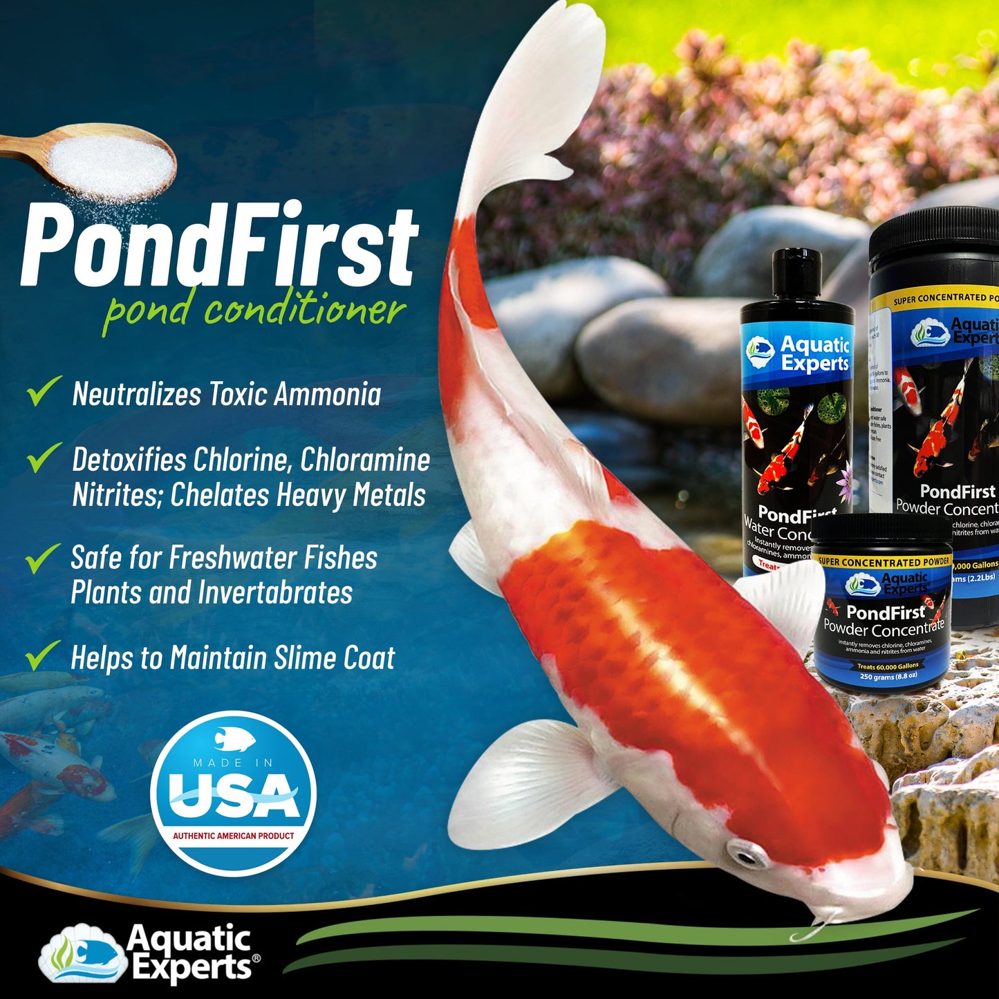 PondFirst - Concentrated Instant Dechlorinator for Fish Ponds, Makes Water Safe for Koi and Goldfish, Made in The USA Water Conditioner Aquatic Experts