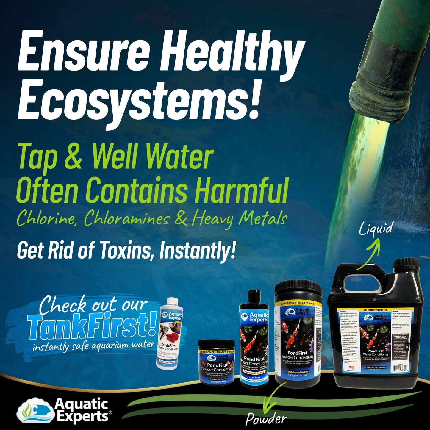 PondFirst - Concentrated Instant Dechlorinator for Fish Ponds, Makes Water Safe for Koi and Goldfish, Made in The USA Water Conditioner Aquatic Experts