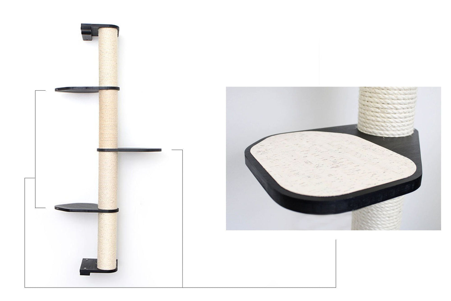 Wall Mounted Cat Climbing Pole - Sisal Onyx Bamboo 4-Tier Leaf Shelf Natural Cork Pad Cat Scratcher Catastrophic Creations