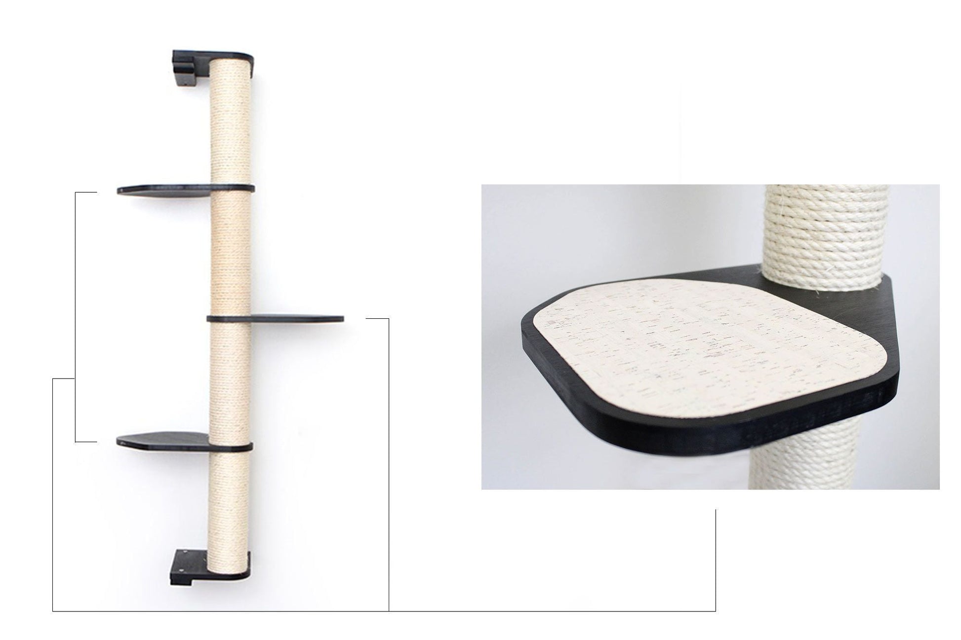 Wall Mounted Cat Climbing Pole - Sisal Onyx Bamboo 4-Tier Leaf Shelf Natural Cork Pad Cat Scratcher Catastrophic Creations