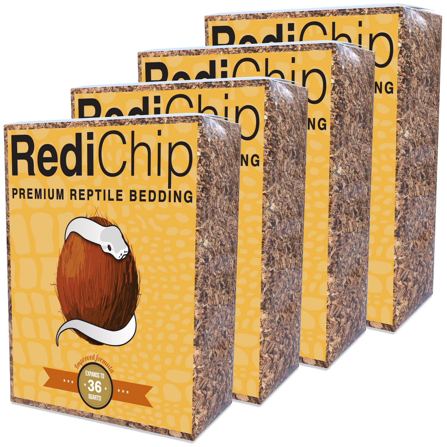 RediChip Premium Medium Sized Coconut Chips; Ready to Use 4 x 36 Quart Substrate ReptiChip LLC