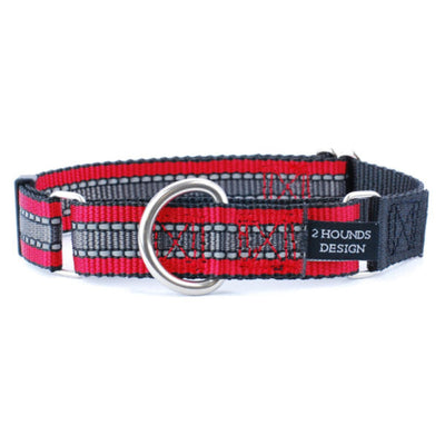 5/8″ and 1″ Reflective Red Nylon Martingale Dog Collar 2 Hounds Design